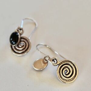 New Earrings, Silver Plated Spiral and  SS Black Onyx Charms